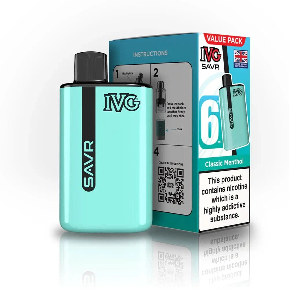 IVG SAVR 3000 Disposable Starter Vape Device - Pack of 5 - Eliquid Base - Classic Menthol